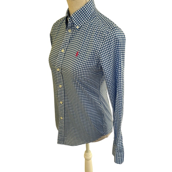 Ralph Lauren Blue/White Gingham Check Button Down Shirt 2 - Picture 4 of 7